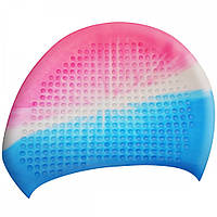 Шапочка для плавания на длинные волосы GP-010-multi-2 мультицвет (розово-сине-белый)
