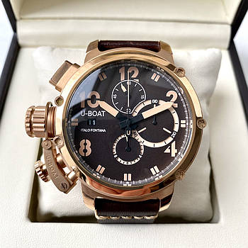 Чоловічі наручні годинники U-boat Chimera Chrono Bronze AAA хронограф преміум класу на шкіряному ремінці