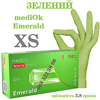 Перчатки нитриловые зеленые Mediok Emerald размер XS, плотность 3.8 г, уп.100 шт