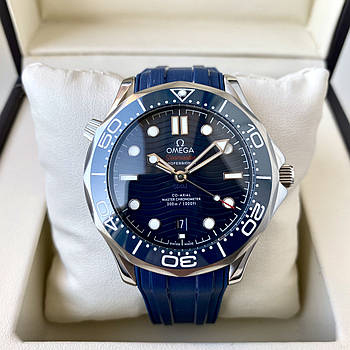 Чоловічий годинник Omega Seamaster Professional Blue AAA наручний механічний з автопідзаводом на каучуку