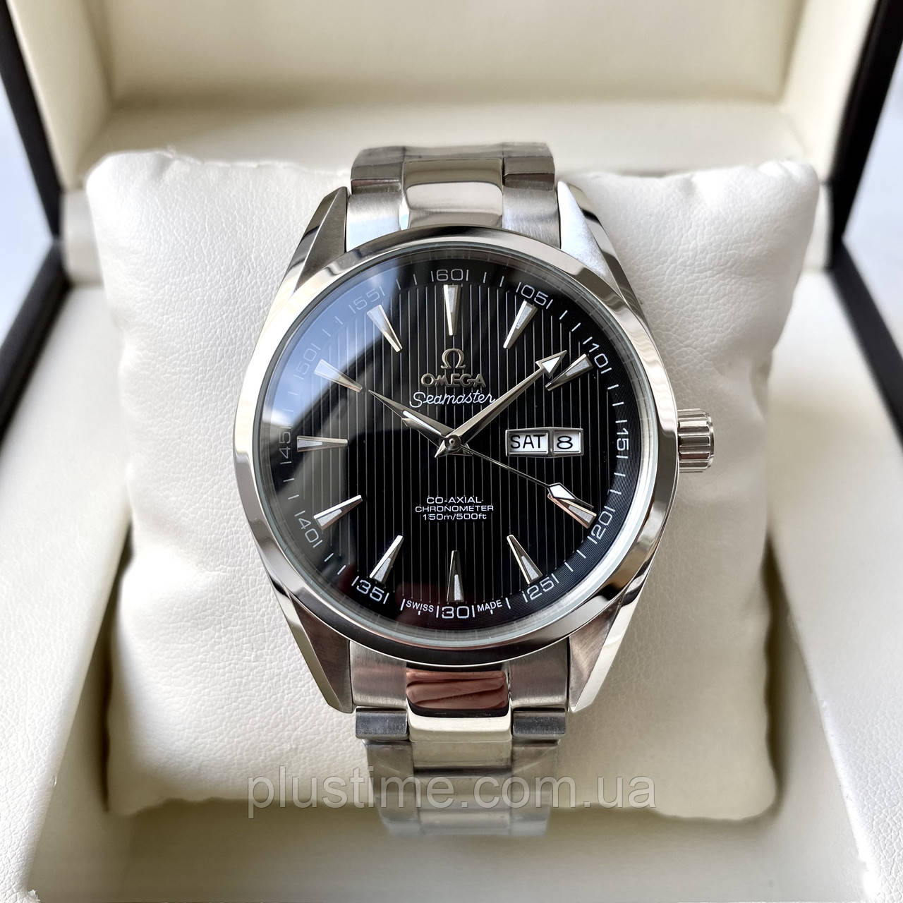 Чоловічі годинники Omega Aqua Terra Black 150m co-axial 41 mm AAA наручні механічні з автопідзаводом і сапфіром