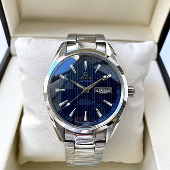 Механічні годинники Omega Aqua Terra Blue 150m co-axial 41 mm AAA наручні з автопідзаводом на браслеті