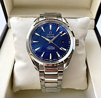 Механические часы Omega Aqua Terra Blue 150m co-axial AAA наручные с автоподзаводом на браслете