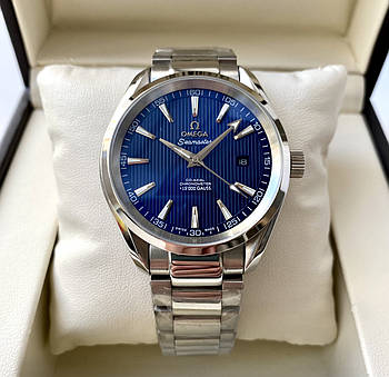 Механічні годинники Omega Aqua Terra Blue 150m co-axial AAA наручні з автопідзаводом на браслеті