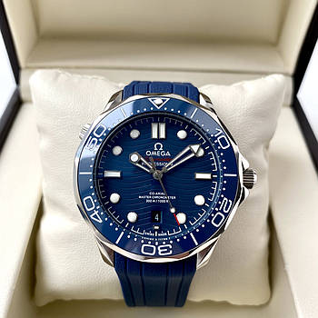 Чоловічі годинники Omega Seamaster Professional Diver blue AAA наручні механічні з автопідзаводом на каучуку