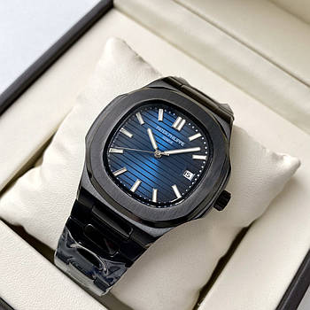 Чоловічі годинники Patek Philippe Nautilus Blue Black AAA механічні з автопідзаводом на сталевому браслеті