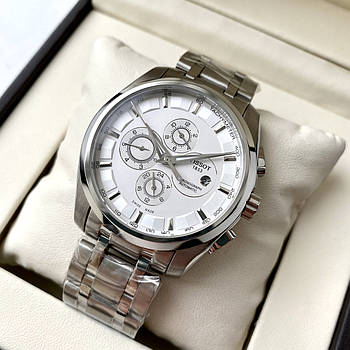 Механічні годинники Tissot Couturier steel silver white AAA чоловічі з автопідзаводом на сталевому браслеті