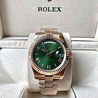 Механические часы Rolex Day Date Green rose gold AAA наручные с автоподзаводом на стальном браслете