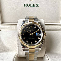 Наручные часы Rolex DateJust Black Gold 41 diamond oyster ААА+ механические на стальном браслете с календарем