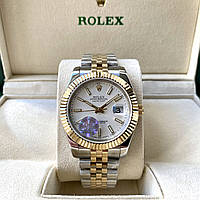 Механические часы Rolex DateJust Silver Gold 41 ААА+ наручные на jubilee браслете с датой и сапфировым стеклом