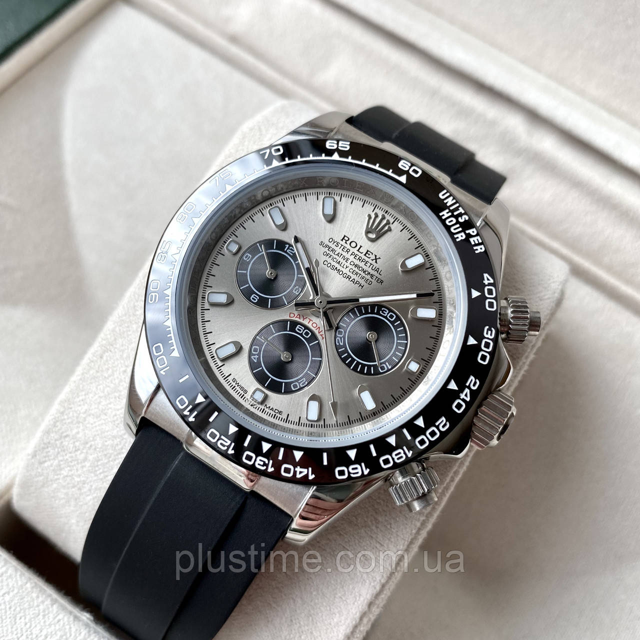 Механічний годинник Rolex Cosmograph Daytona Silver Gray AAA чоловічий з автопідзаводом на каучуковому ремінці