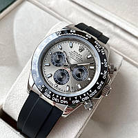 Механические часы Rolex Cosmograph Daytona Silver Gray AAA мужские с автоподзаводом на каучуковом ремешке