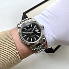 Механічний годинник Rolex Date just black ААА наручний на сталевому браслеті з календарем і сапфіровим склом, фото 2