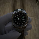 Механічний годинник Rolex Date just black ААА наручний на сталевому браслеті з календарем і сапфіровим склом, фото 8