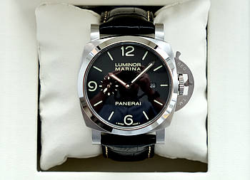 Наручний годинник Officine Panerai Luminor Marina Silver AAA чоловічі механічні на шкіряному ремінці