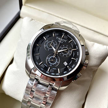 Чоловічий годинник Tissot Couturier Steel Chrono AAA наручний кварцовий на сталевому браслеті з датою і хронографом
