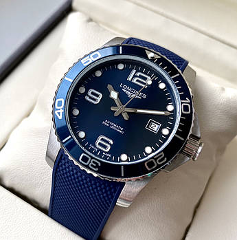 Наручний годинник LONGINES HYDROCONQUEST BLUE AAA чоловічий з автопідзаводом і сапфіровим склом на каучуку