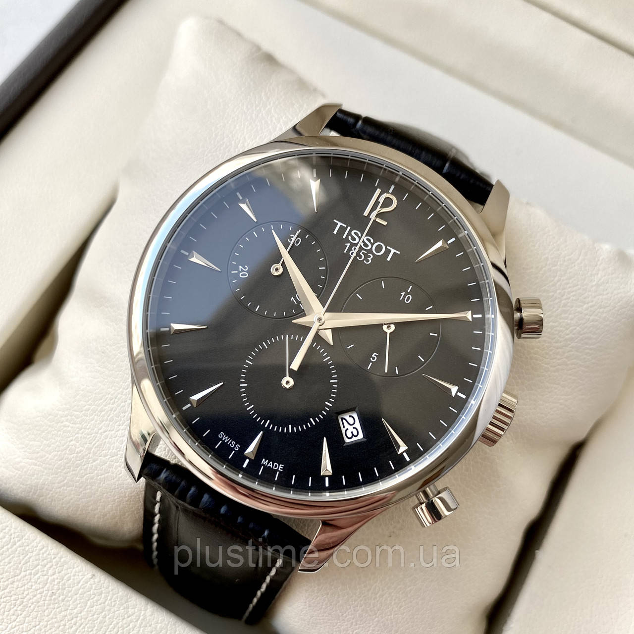 Чоловічий годинник Tissot Tradition Chronograph T063617 AAA кварцеві з хронографом на шкіряному ремінці