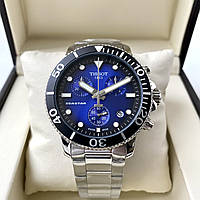 Наручные часы Tissot Seastar AAA blue black мужские с хронографом на стальном браслете и календарем даты