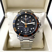 Наручные часы Tissot Seastar AAA orange мужские с хронографом на стальном браслете и календарем даты