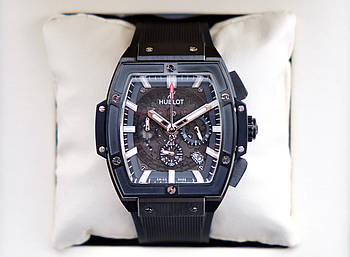 Hublot Senna Chempion 88 all black AAA наручні кварцові чоловічі з хронографом на каучуковому ремені та сапфіром