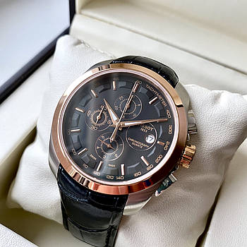 Кварцевий годинник Tissot Couturier Black Gold AAA чоловічий з хронографом на шкіряному ремінці та календарі дати