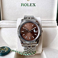 Rolex DateJust Silver brown 41 mm ААА+ механические наручные часы на стальном браслете с календарем даты