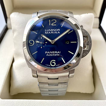 Наручний годинник Officine Panerai Luminor Marina Blue Automatic чоловічі механічні на сталевому браслеті