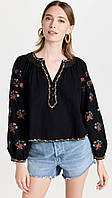 Вишиванка жіноча чорна з квітковим візерунком ESQ 5130, стильна вишита блуза з довгим рукавом