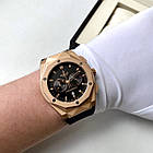 Чоловічий годинник Hublot Aerofusion Gold кварцеві з хронографом на каучуковому ремінці, фото 2