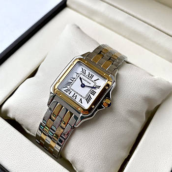 Жіночий годинник Cartier Panthère de Cartier silver gold mini 22 mm наручні кварцові на сталевому комбі браслет