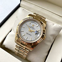 Механические часы Rolex DayDate Gold White ААА наручные на стальном браслете с календарем и сапфировым стеклом