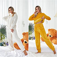 Домашняя женская теплая пижама из меха Тедди кофта и брюки норма и батал