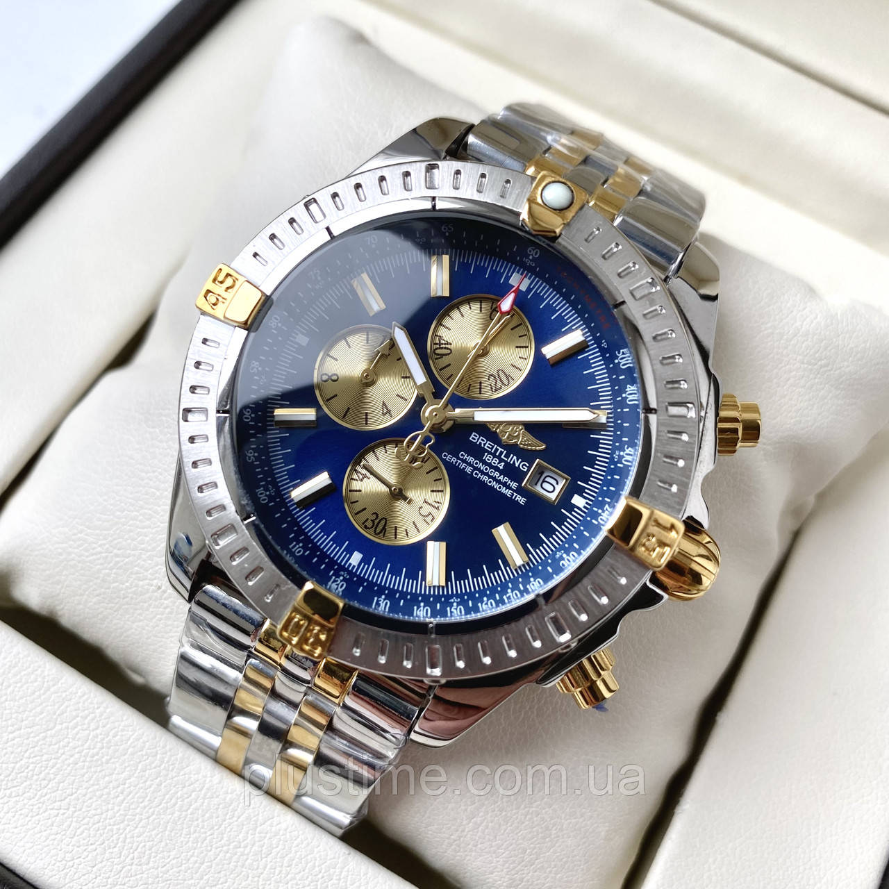 Breitling Chronomat Blue Gold ААА чоловічі наручні годинники з хронографом на сталевому браслеті і календарем