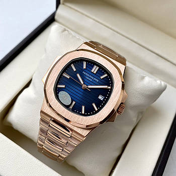 Patek Philippe Nautilus Rose Gold Blue AAA чоловічий механічний годинник з автоподзаводом на сталевому браслеті