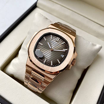 Patek Philippe Nautilus Rose Gold AAA — чоловічий механічний годинник з автопідзаводом на сталевому браслеті