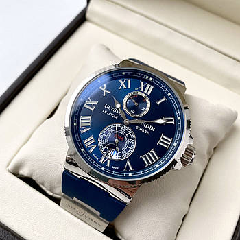 Механічні годинники Ulysse Nardin Maxi Marine Silver Blue AAA чоловічі наручні з автопідзаводом і календарем