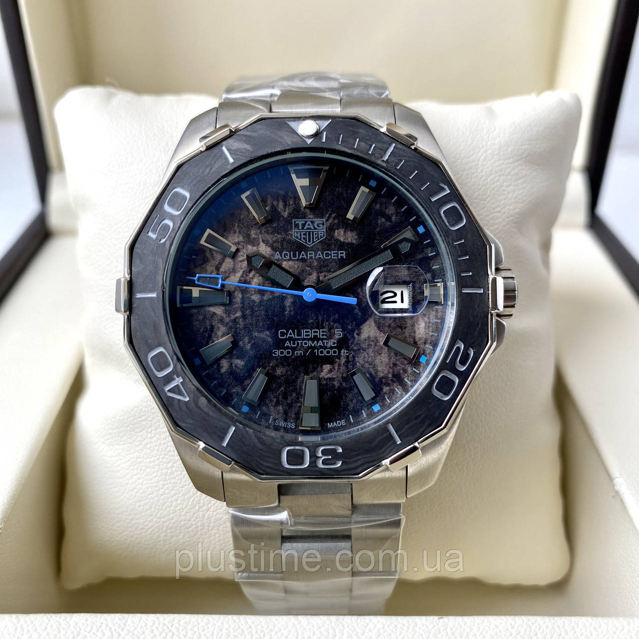 Механічні годинники Tag Heuer Aquaracer Calibre 5 blue наручні чоловічі на сталевому браслеті і сапфіром