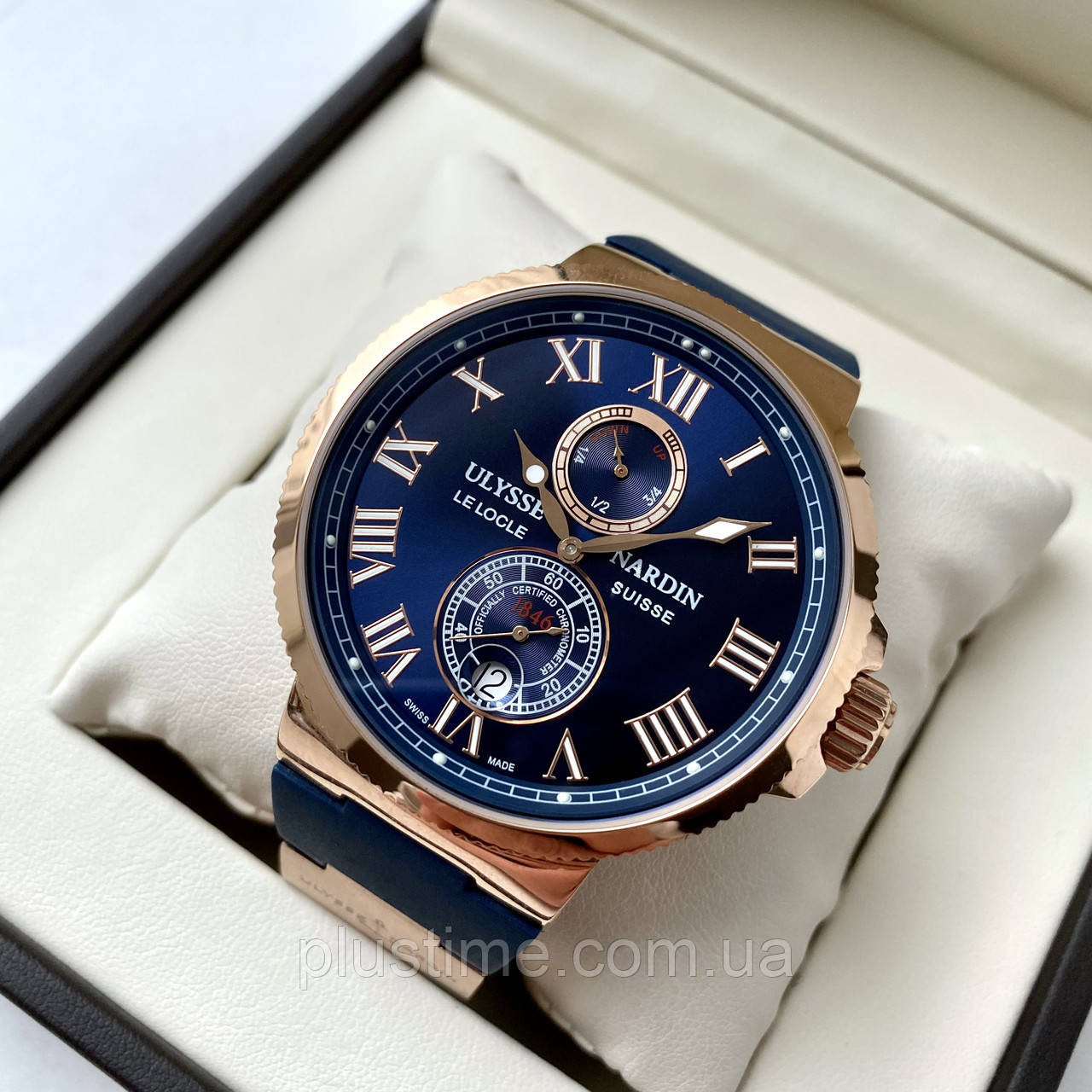 Механічні годинники Ulysse Nardin Maxi Marine Blue Gold ААА чоловічі з автопідзаводом на каучуку і сапфіром