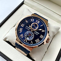 Механические часы Ulysse Nardin Maxi Marine Blue Gold ААА мужские с автоподзаводом на каучуке и сапфиром