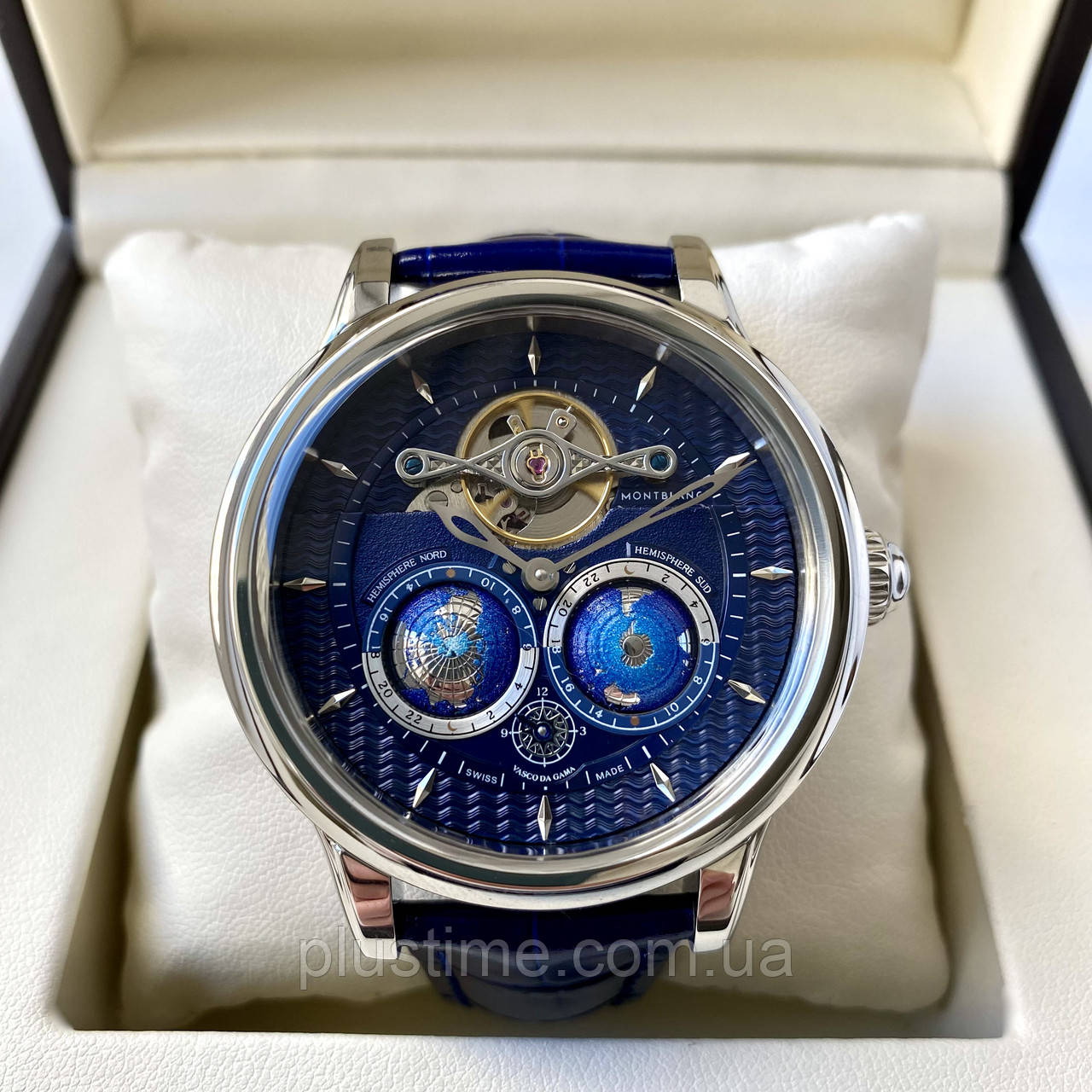 Чоловічий годинник Montblanc Vasco da Gama Tourbillon Blue AAA наручний механічний з автопідзаводом і сапфіром