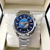 Механические часы Omega Aqua Terra Worldtimer Blue AAA наручные с автоподзаводом на браслете и сапфиром