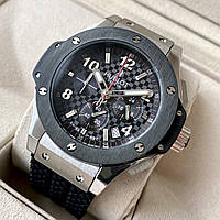 Наручные часы Hublot Big Bang Silver AAA кварцевые мужские с хронографом на каучуковом ремешке и сапфиром