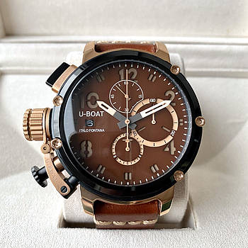 Чоловічий наручний годинник U-boat Chimera Chrono Bronze Black Edition AAA-хронограф на шкіряному ремінці