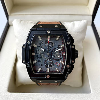 Наручний годинник Hublot Senna Chempion 88 black AAA чоловічі кварцові з хронографом на шкіряному ремінці і сапфіром