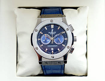 Hublot Classic Fusion Chronograph Blue ААА чоловічий годинник кварцовий хронограф на шкіряному ремінці з календарем