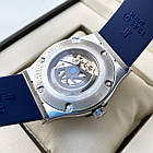 Механічний годинник Hublot Classic Blue Fusion AAA чоловічі з автопідзаводом на каучуковому ремені і з календарем, фото 3