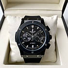 Чоловічий годинник Hublot classic fusion chronograph all black AAA наручні з хронографом на каучуковому ремінці, фото 3