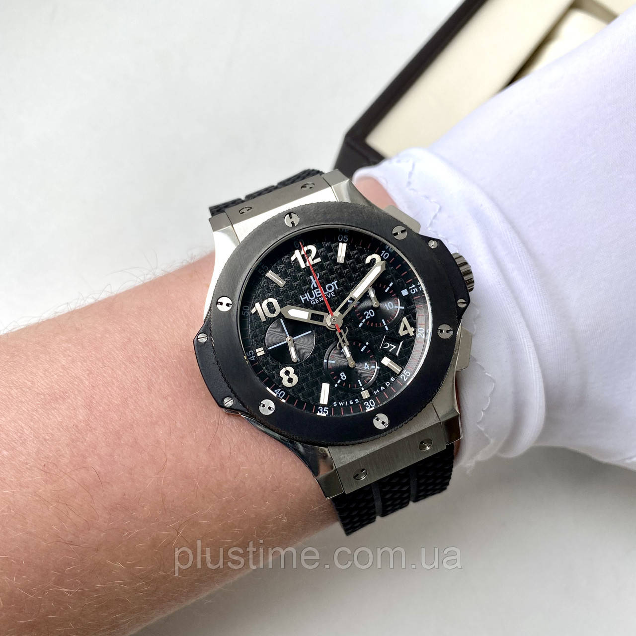 Механические часы Hublot Big Bang Silver clone мужские с хронографом на каучуковом ремешке и сапфиром - фото 7 - id-p1983844949