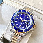 Наручний годинник Rolex Submariner Blue Gold Silver механічний з автоматичним заводом на сталевому браслеті, фото 2